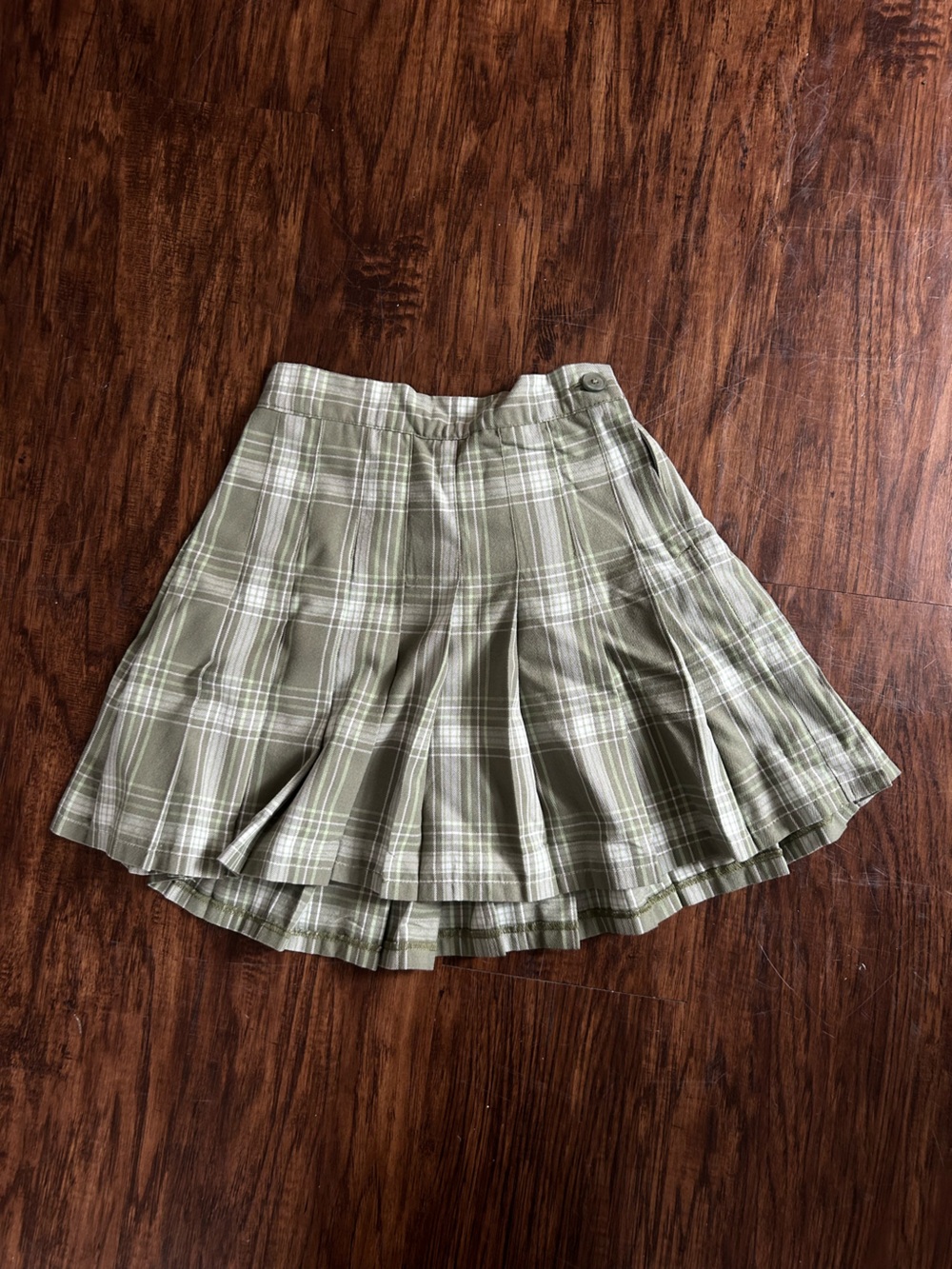 aerie Olive Green Plaid Pleated Skirt